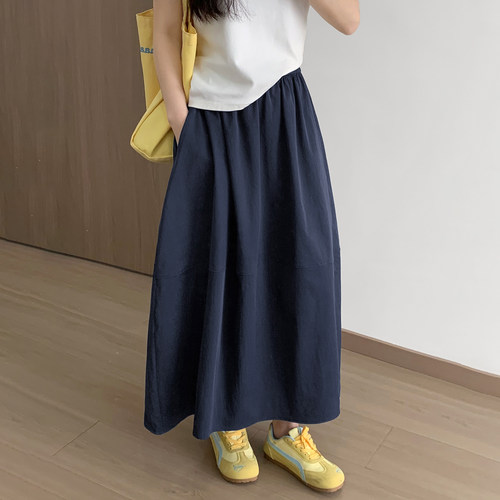 藏青色高腰抗皱速干伞裙女2026夏