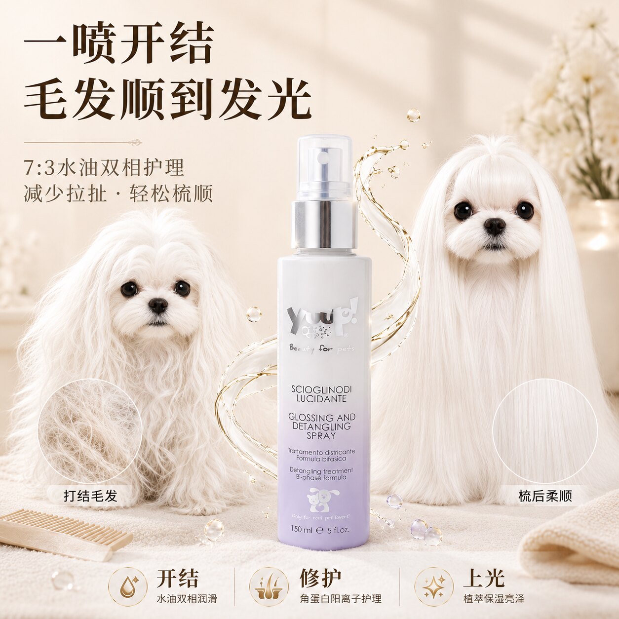 意大利进口宠物梳毛开结上光喷雾