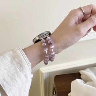 适用华米AmazfitGTR4/Bip5表带猫眼石串珠Balance手链GTR3Pro跃我GTS2/4mini小香风高级感GTR2/3女款伸缩表链