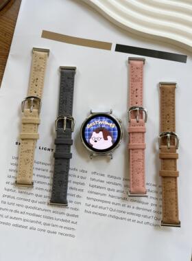 适用华米GTR4表带GTR3PRO/GTS3/GTS4mini爱心狗爪手链米动青春版智能运动手表1/2/3代真皮反绒毛细款皮质腕带