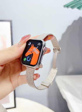 适用iwatchs9表带苹果applewatch87654代se新款S10手表带s7金属磁吸s8女款ultra高级钢带iphonewatch小众41mm