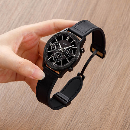 适用三星galaxywatch6/5/4/真皮男女款s6Classic智能运动秋冬牛皮三星gearS3新款watch4疯马纹磁吸扣手链替换