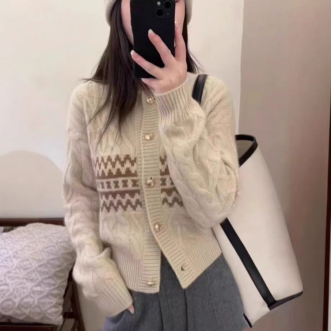 日系CherryKoko慵懒圆领100羊毛衫女秋冬新款毛衣修身显瘦长袖