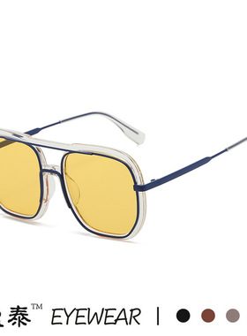 英国gentle motto新款大框方形墨镜女复古ins黄色太阳眼镜男士