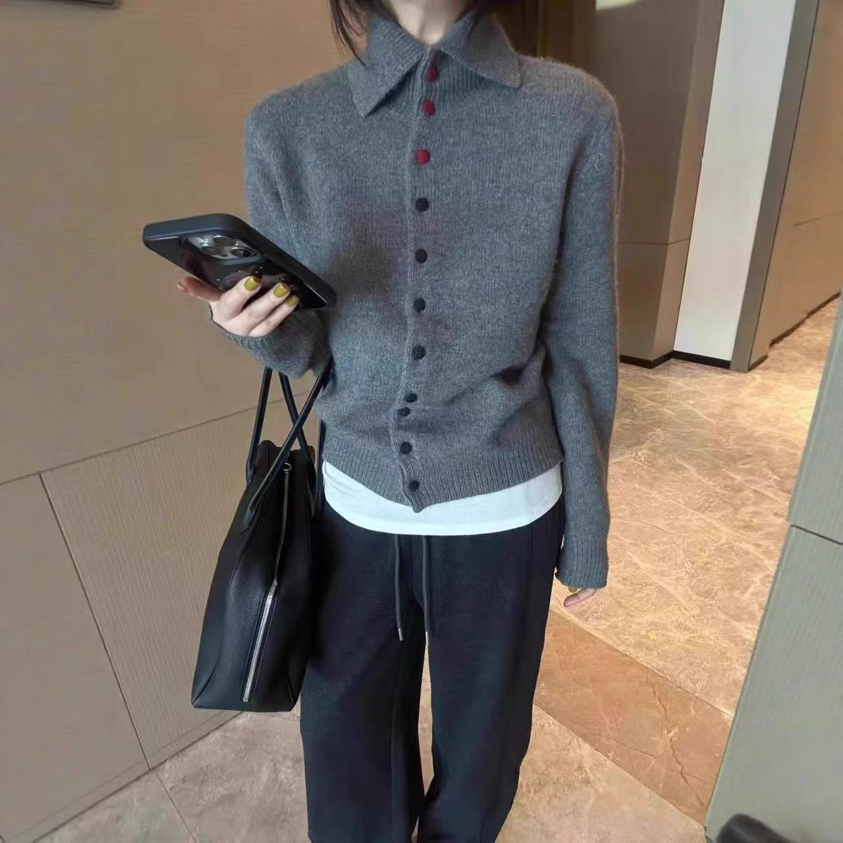 日系cherrykoko冬季新款气质羊毛衫单排扣高领羊绒毛衣女百搭显瘦