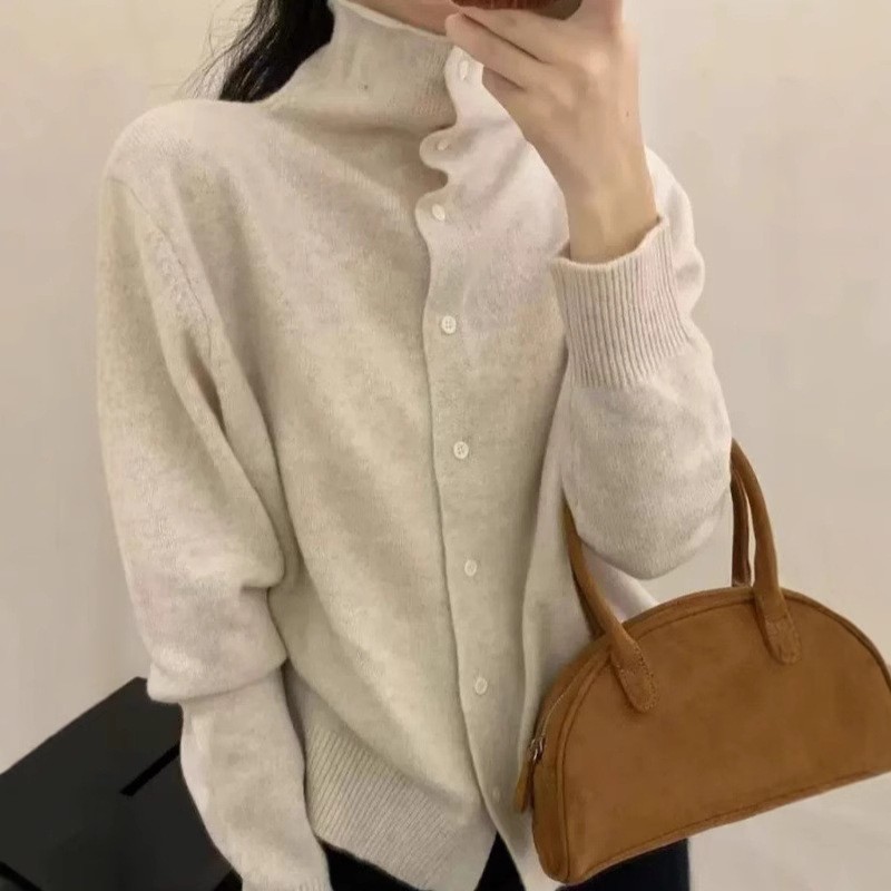 日系cherrykoko25秋冬新款韩系高领羊绒开衫女保暖毛衣色洋气百搭