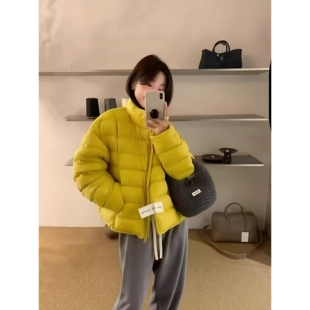 亮世秋羽绒服排骨立领女短款糖果色2025秋冬新款白鸭绒云感泡芙显