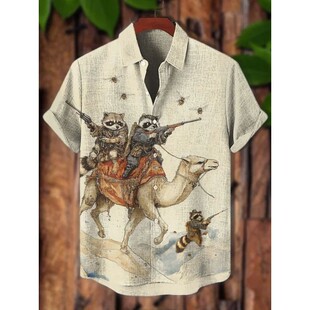 艺术风格3D印花男士短袖衬衫Artistic style printed men's shirt