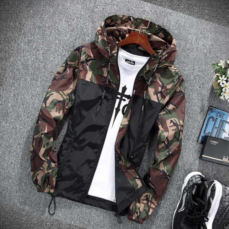 Men's camouflage patchwork jacket男修身连帽迷彩拼接夹克褂子