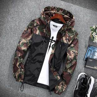 jacket男修身 Men patchwork camouflage 连帽迷彩拼接夹克褂子