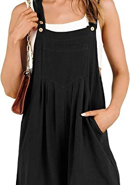 Solid color bagged wide leg jumpsuit纯色插袋阔腿连体背带裤女