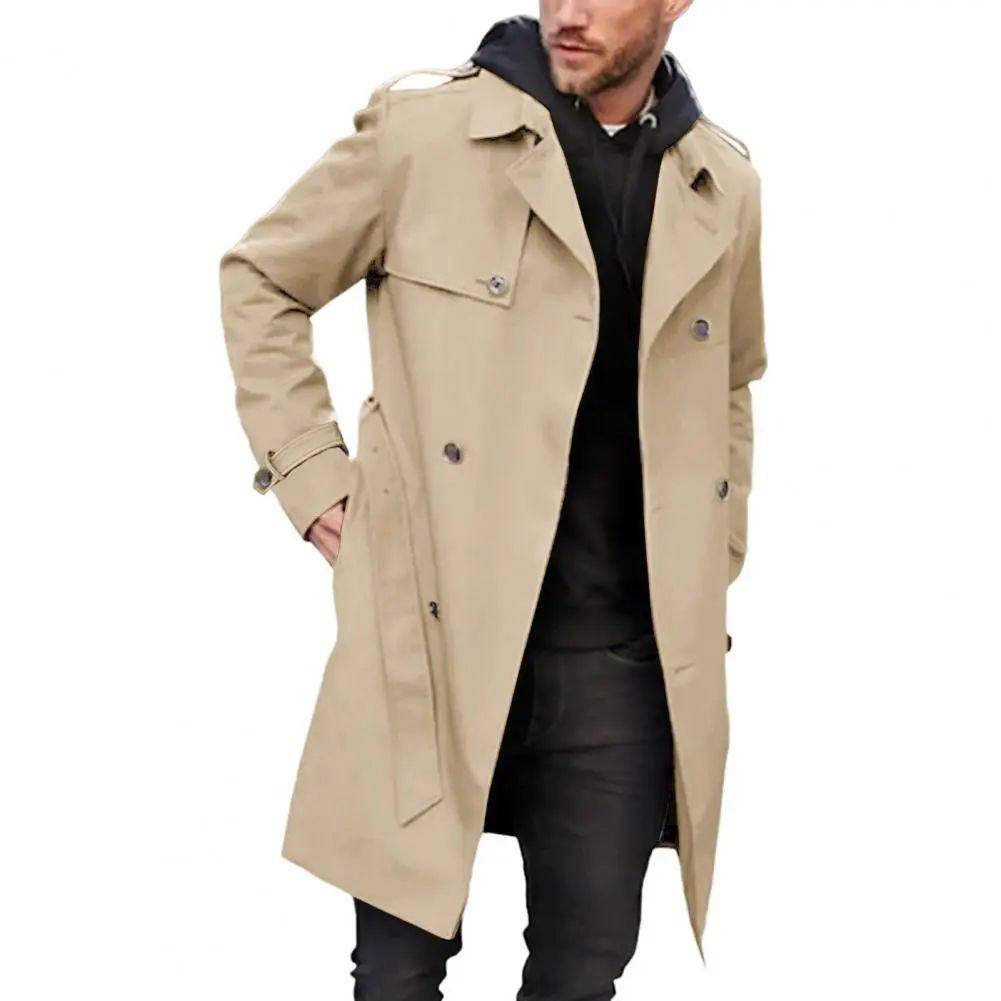 Slim fitting double breasted jacket翻领修身双排扣风衣外套男