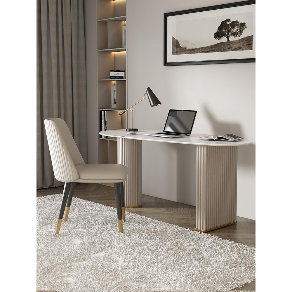 意式极家简户书桌用小型卧001106室写字台轻奢公岩板办桌椭圆形老