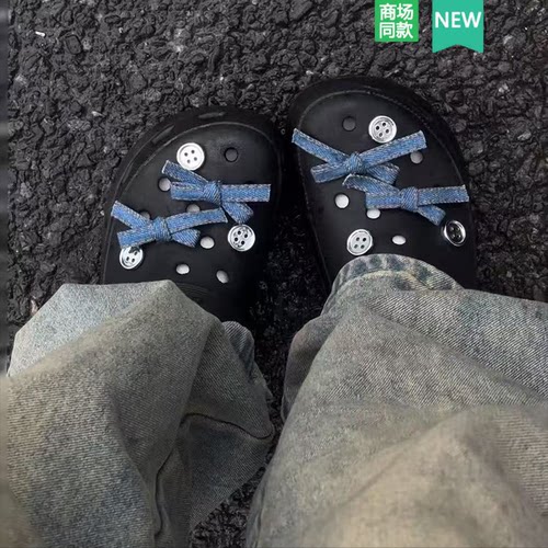 适配Crocs洞洞鞋配饰牛仔蝴蝶结