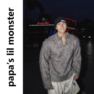 PAPASLILMONSTER【街头咖啡】美式复古V领软糯慵懒感水貂绒毛衣男