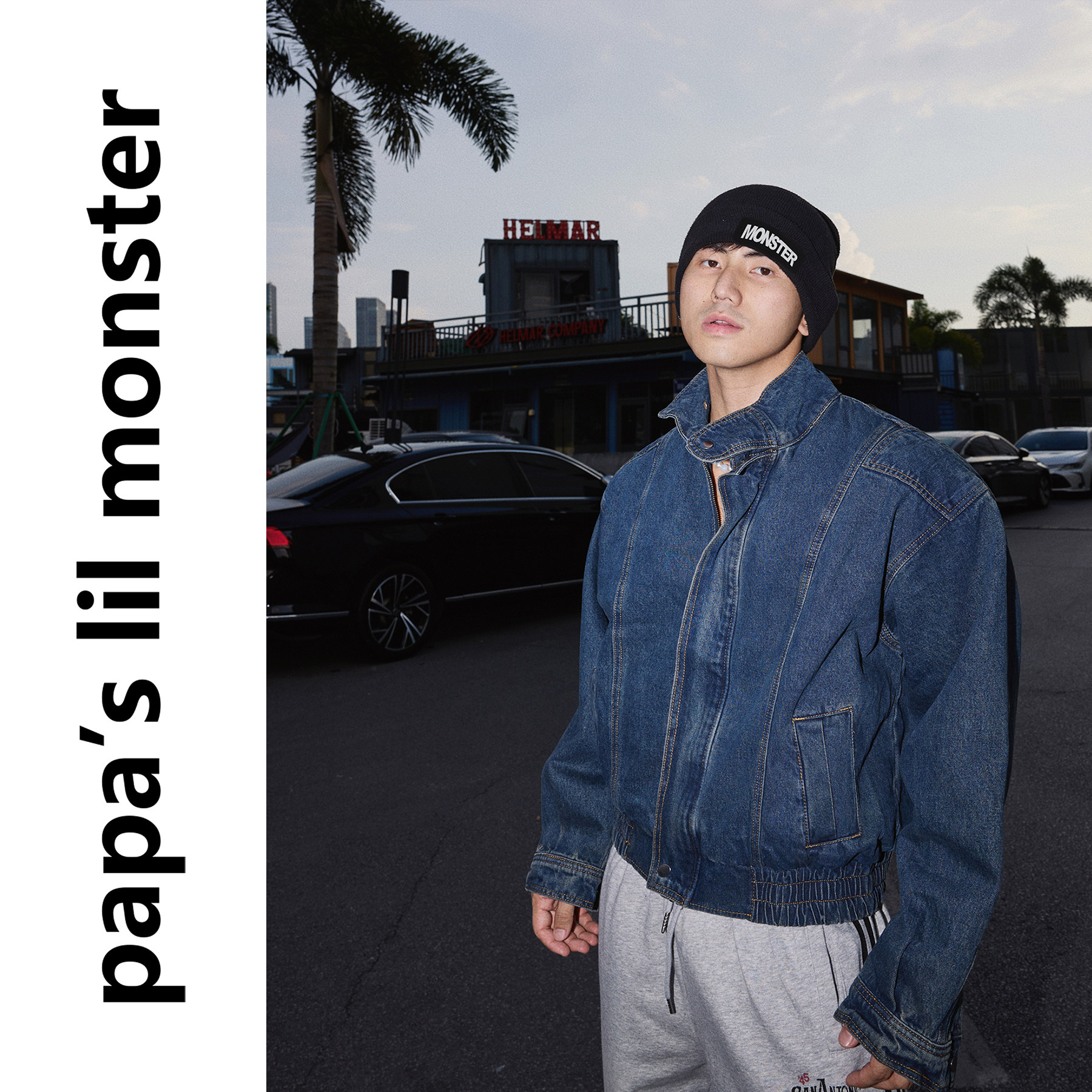 PAPASLILMONSTER 美式Vintage水洗牛仔夹克男 分割立体感宽松外套