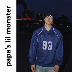 Papaslilmonster【运动球风】美式休闲宽松设计长袖小V领卫衣男
