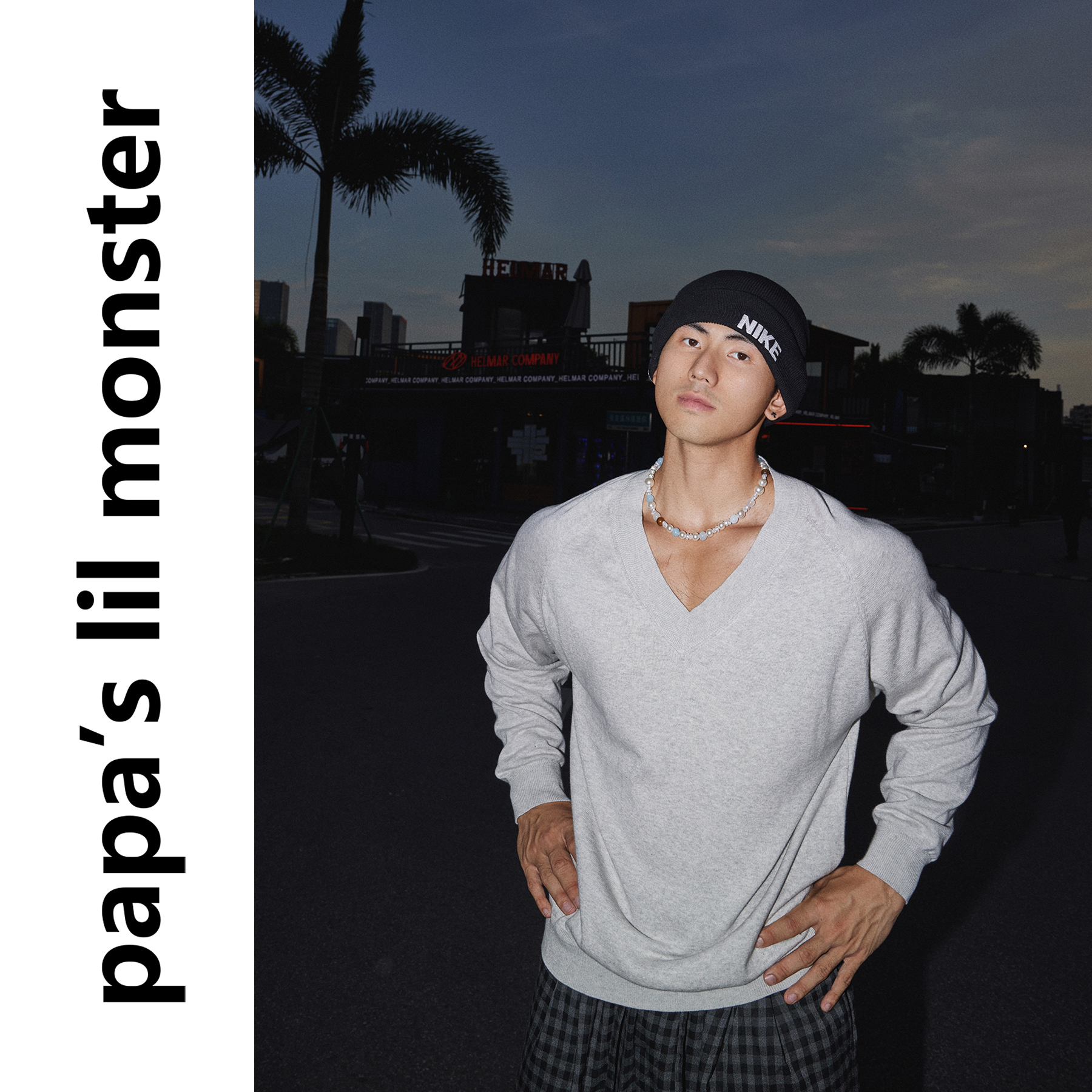 Papaslilmonster【简约派对】美式复古休闲V领长袖针织衫毛衣