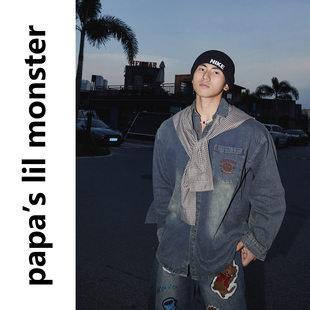 刺绣格子披肩牛仔衬衫 美式 外套男 打卡穿搭 PAPASLILMONSTER