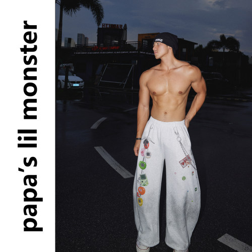 Papaslilmonster【千禧亚比风】美式手绘涂鸦设计做脏运动卫裤