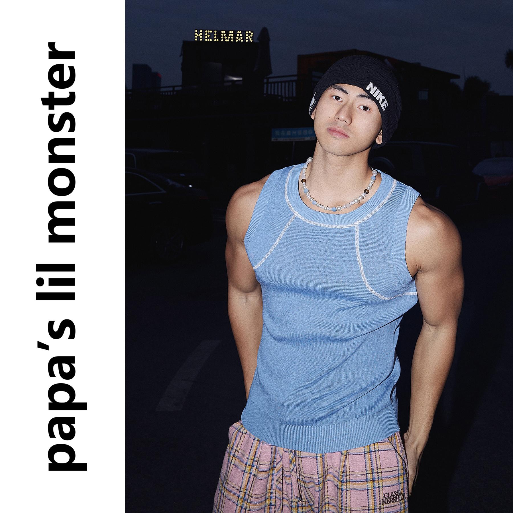 PAPASLILMONSTER美式设计感明线细节针织背心男女显瘦百搭坎肩