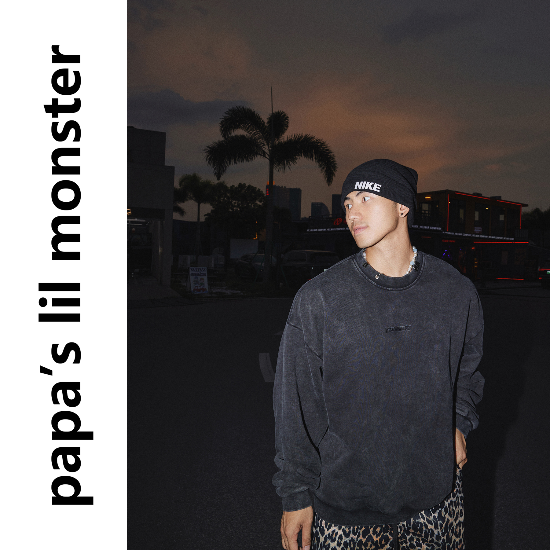 PAPASLILMONSTER【原创】美式高街字母刺绣小金属配饰长袖卫衣男