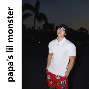 PAPASLILMONSTER【排列小孔】美式复古休闲针织POLO领针织衫男