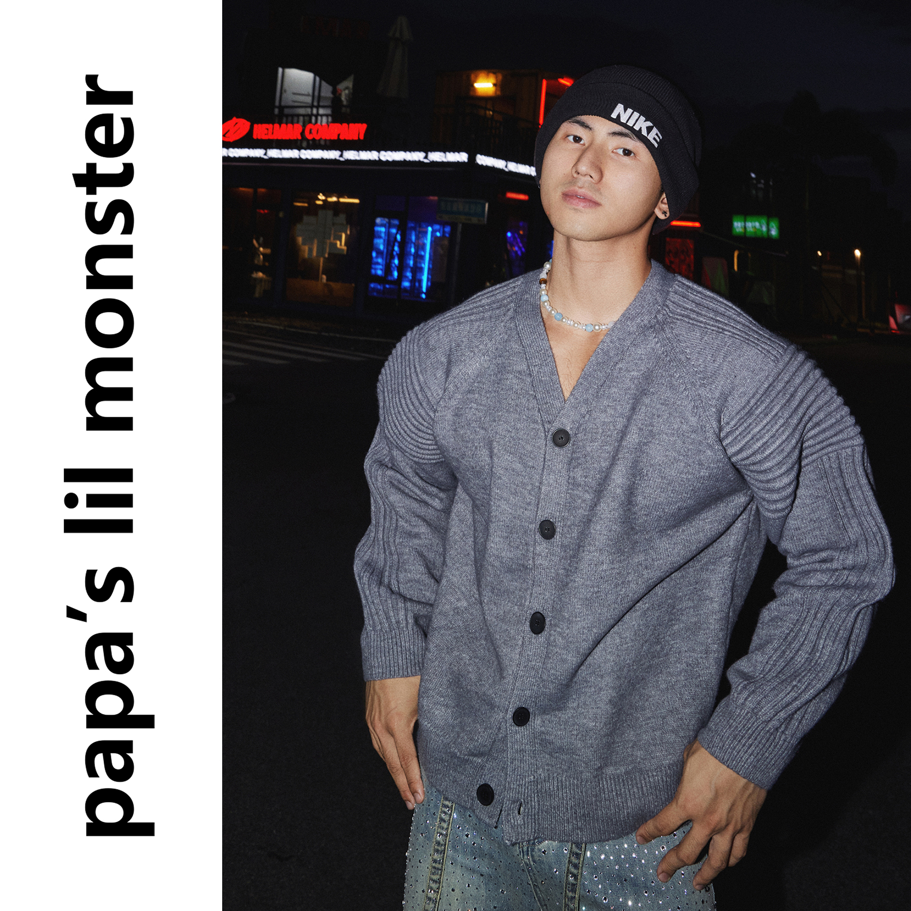 PAPASLILMONSTER【立体坑条】美式复古V领针织开衫毛衣外套男