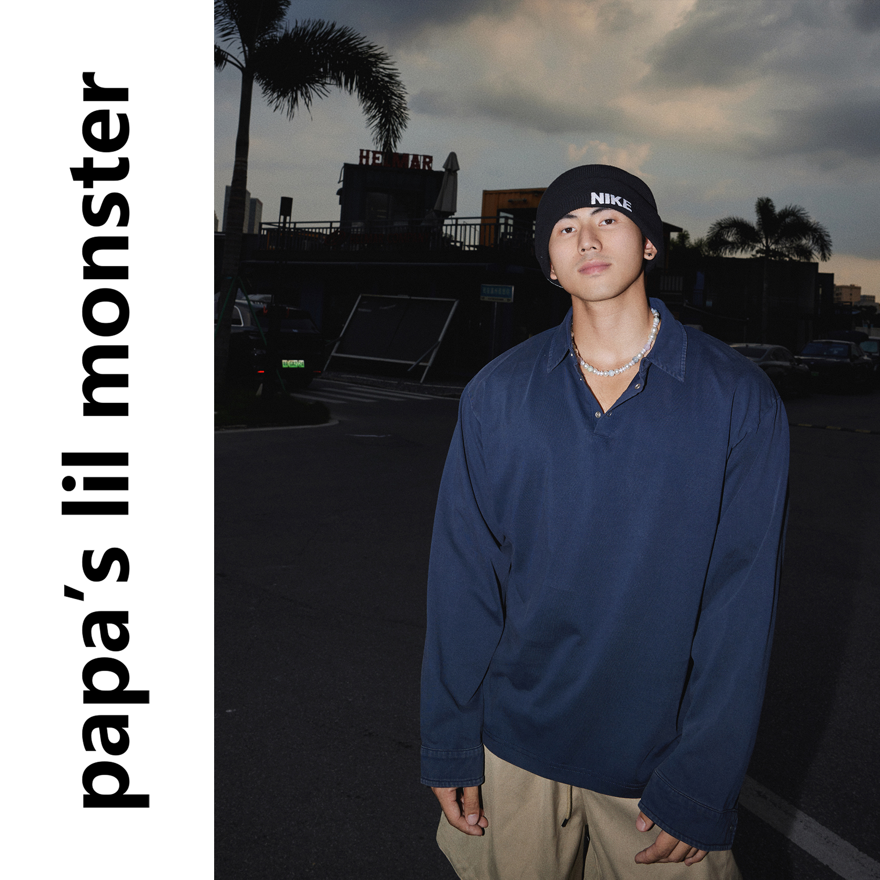 PAPASLILMONSTER【极简百搭】美式纯色高级感Polo长袖T恤衬衫