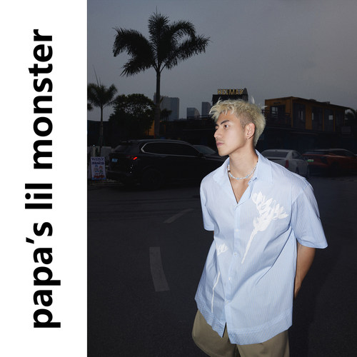 PAPASLILMONSTER美式慵懒风宽松条纹花卉印花短袖衬衫男休闲上衣