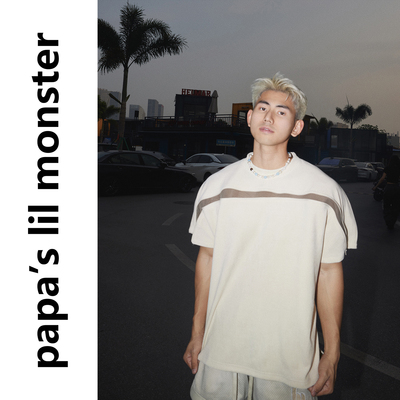 PAPASLILMONSTER美式复古纯色拼接拉链设计感短袖男百搭小众上衣