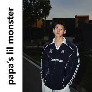 PAPASLILMONSTER美式潮流街头风卫衣男 绒面撞色设计宽松上衣女