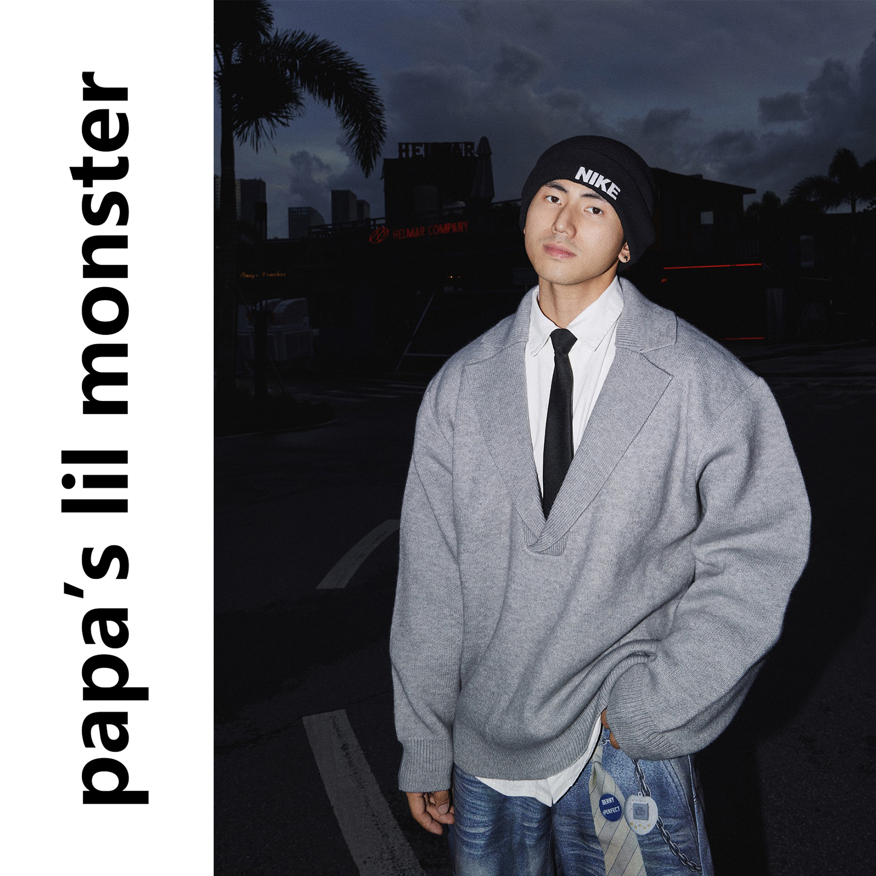 PAPASLILMONSTER【慵懒周末】美式复古V领衬衫领针织衫毛衣男