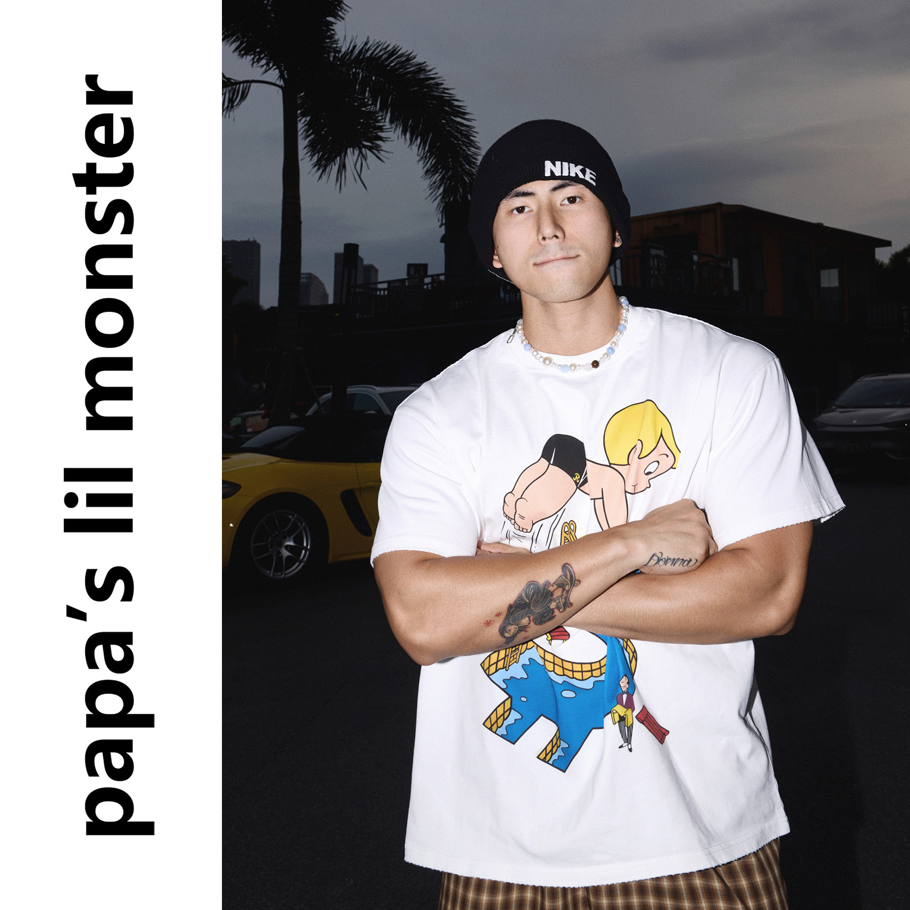 PAPASLILMONSTER 【童真趣味】美式高克重纯棉卡通圆领短袖T恤男