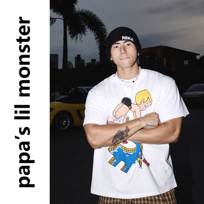 PAPASLILMONSTER 【童真趣味】美式高克重纯棉卡通圆领短袖T恤男