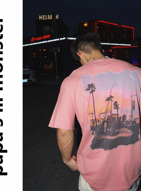 lil monster夏日美式街头休闲T恤 夏季洗水做旧风格印花圆领短袖