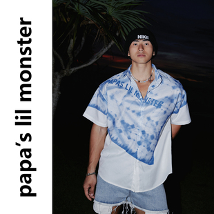 衬衫 PAPASLILMONSTER 休闲印花短袖 美式 宽松度假衬衣男 原创