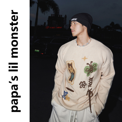 PAPASLILMONSTER【趣味浓浓】秋冬蝴蝶花卉绑带设计针织毛衣男女