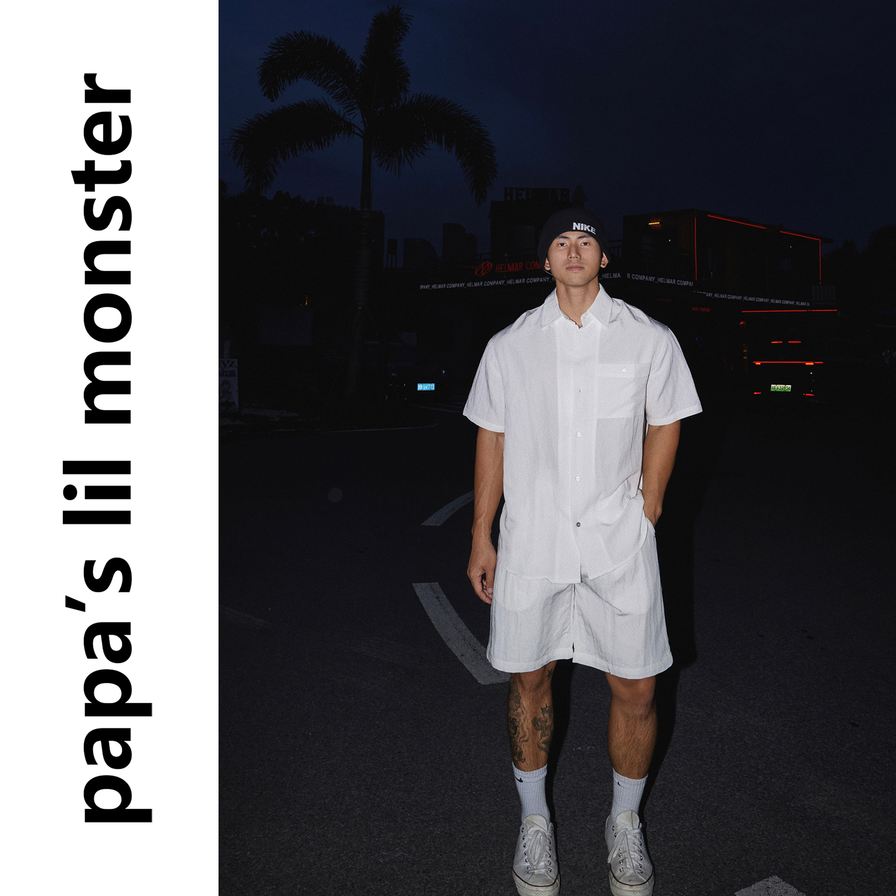 Papaslilmonster【随性街头】美式休闲纯色短袖衬衫情侣短裤套装