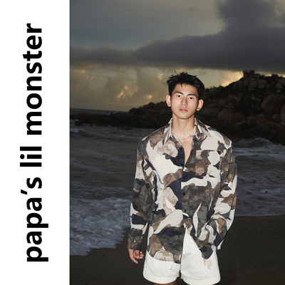 PAPASLILMONSTER秋季美式复古度假风衬衫男 宽松小众设计花衬衣女