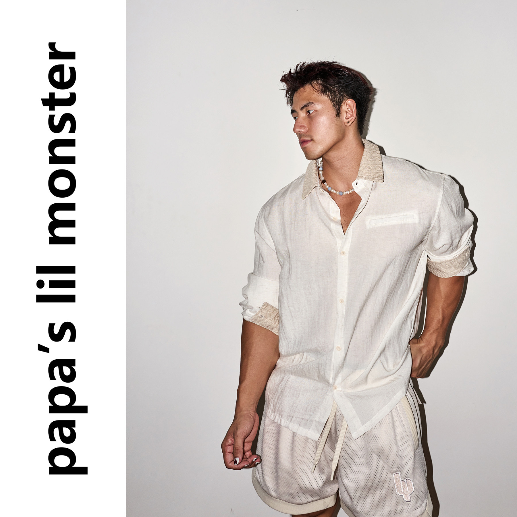 PAPASLILMONSTER【浅杏撞领】美式休闲风松弛感垂坠长袖衬衫男