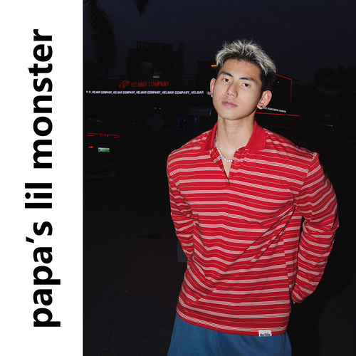 PAPASLILMONSTER【轻奢通勤】早秋休闲宽松条纹长袖POLO领T恤男