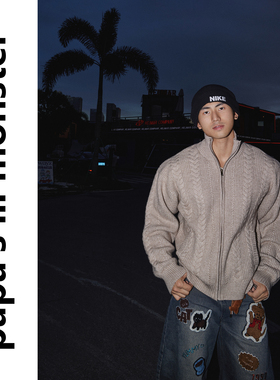 PAPASLILMONSTER【优雅新贵】美式新钱风老花编织纹理针织衫毛衣