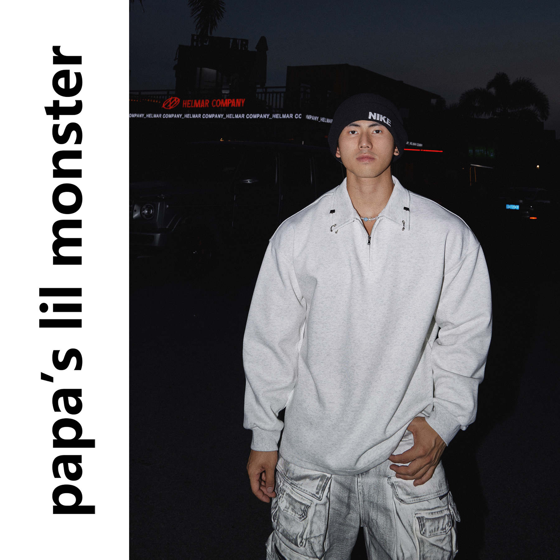 PAPASLILMONSTER美式机车风纯色秋冬外套金属环扣拉链卫衣男女