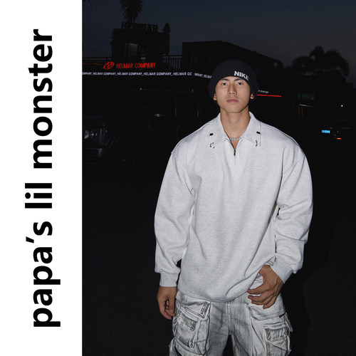 PAPASLILMONSTER美式机车风纯色秋冬外套金属环扣拉链卫衣男女