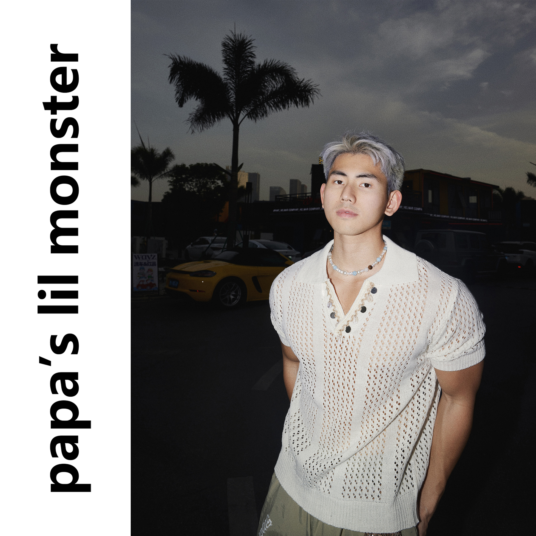 PAPASLILMONSTER【原创】美式复古夏季休闲针织镂空V领纯色短袖男