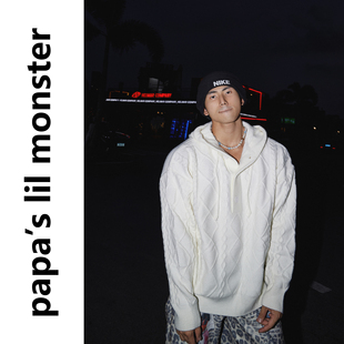 PAPASLILMONSTER【冬季氛围感之神】美式粗毛线带帽针织毛衣男女