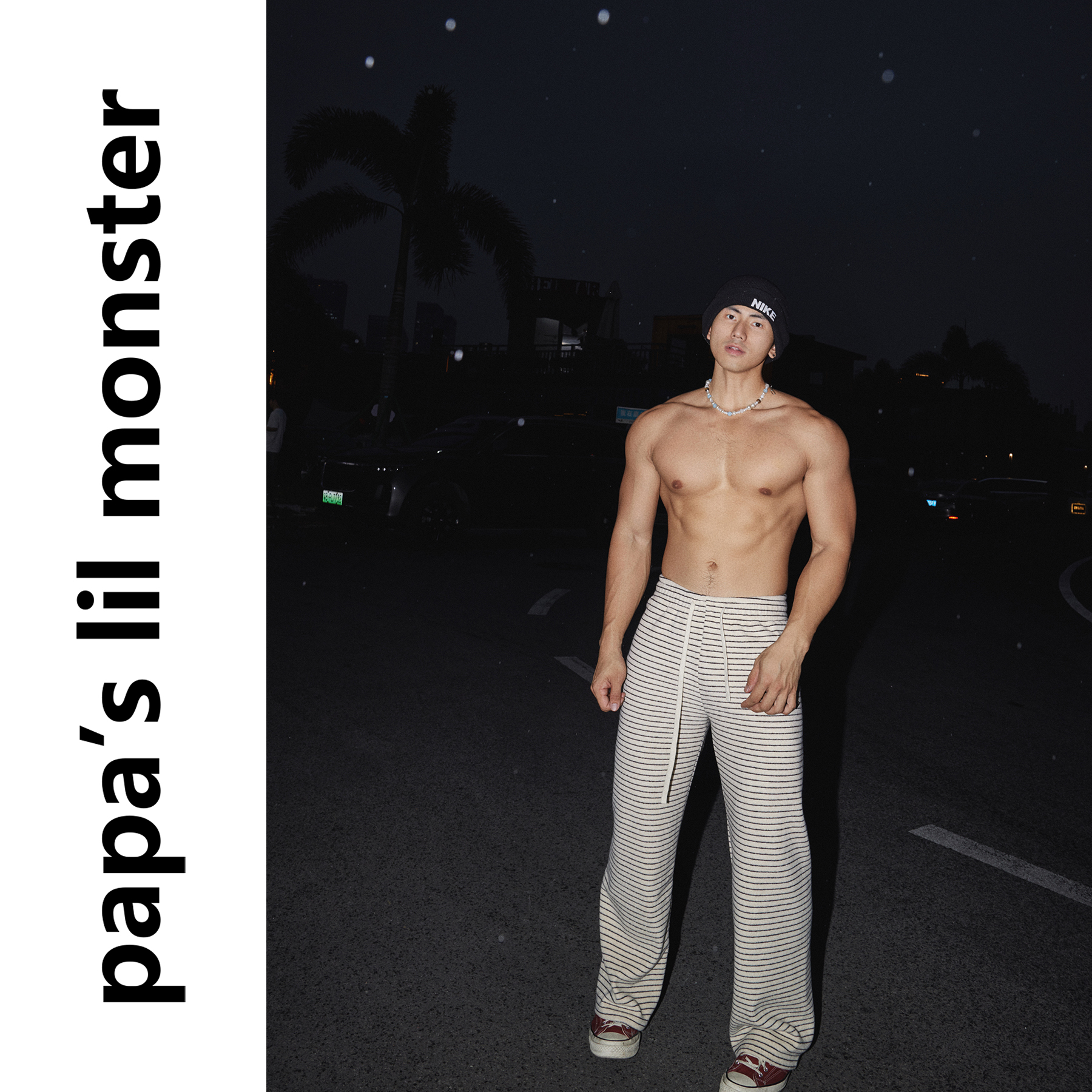 PAPASLILMONSTER 美式复古条纹松弛感厚款加绒宽松休闲长裤男女