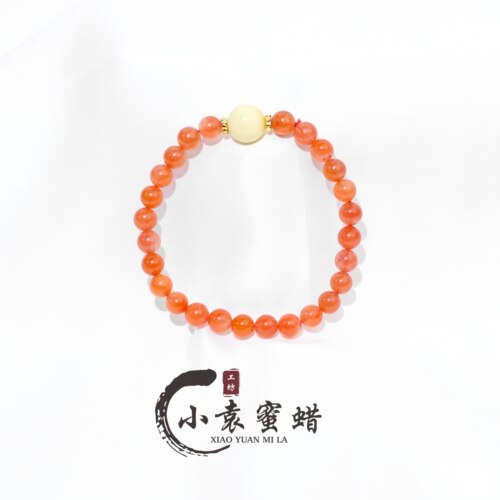 【小袁优荐】天然原矿南红单圈冰红圆珠6mm+DIY白蜡10mm+设计手串