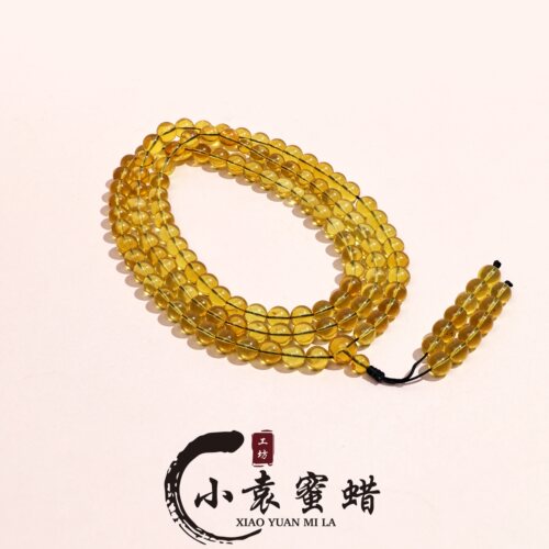 【一物一拍】天然琥珀蜜蜡项链缅甸蓝珀圆珠多圈念珠8mm+